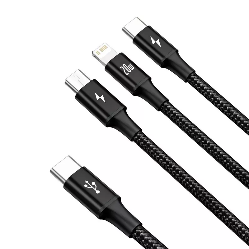 Baseus Rapid 3-in-1 USB kábel 1,5 m USB A USB C/Micro USB A/Lightning čierny