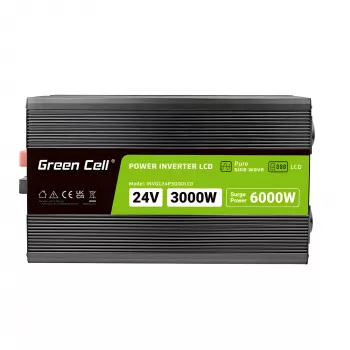 Auto menič Green Cell INVGC24P3000LCD 24V 3000W Čistý sínus, 230V 50Hz, LCD, Typ F