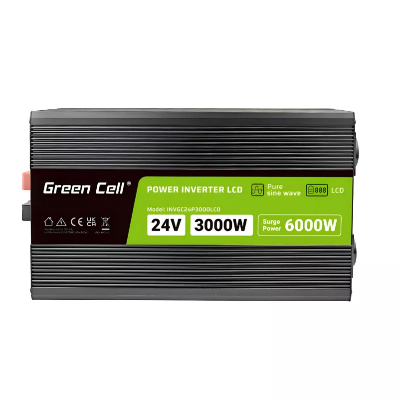 Auto menič Green Cell INVGC24P3000LCD 24V 3000W Čistý sínus, 230V 50Hz, LCD, Typ F
