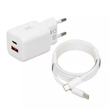 USB nabíjačka IBOX ILUC42W 42W (max. 33W), 1×USB-C PD3.0, 1×USB-A QC3.0, 100–240V, biela