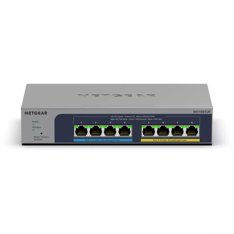 NETGEAR MS108TUP Unmanaged L2 2.5G Ethernet (100/1000/2500) Power over Ethernet (PoE) sivá