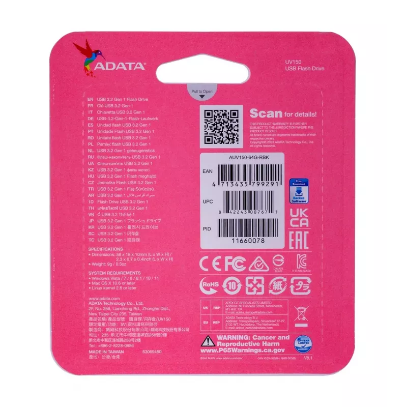 ADATA 64GB DashDrive UV150 USB flash disk USB Type-A 3.2 Gen 1 (3.1 Gen 1) Čierna