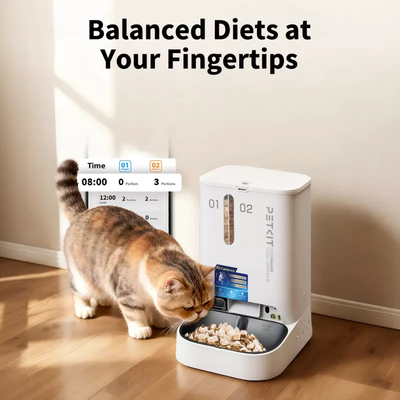 Automatický dávkovač krmiva PETKIT YumShare Dual-hopper 2 s kamerou, kapacita 5 L, ABS a nehrdzavejúca oceľ 304, biela