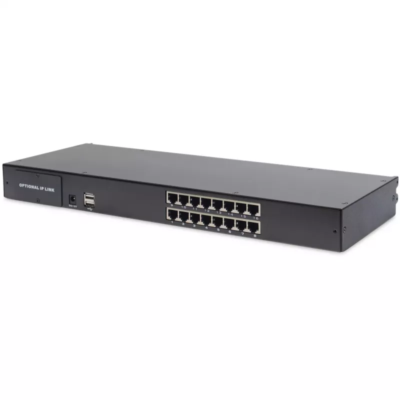 19 palcová LCD KVM konzola DIGITUS DS-72211-5US, 16-port Cat 5, 1366x768, US International klávesnica
