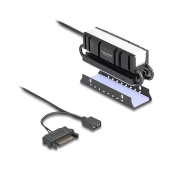 Chladič DELOCK 18460 pre M.2 SSD 2280 — hliník/meď, RGB 5V, čierny