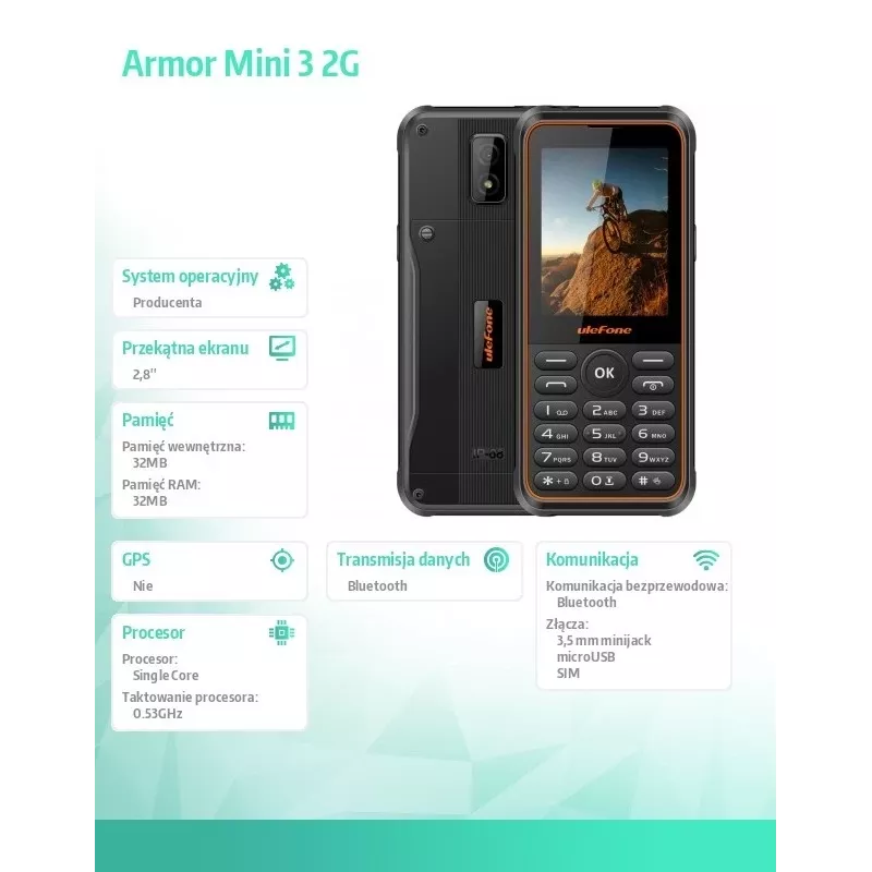 Mobilný telefón UleFone Phone Armor Mini 3 2G 2,8 palca čierny