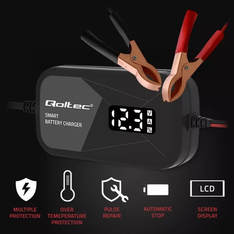 Nabíjačka batérií QOLTEC 52492 12V 2A s mikroprocesorovým riadením a regeneráciou článkov
