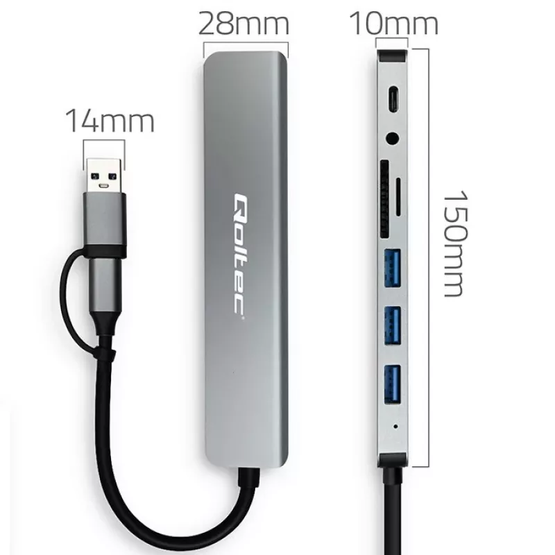 QOLTEC USB-C hub 4x USB + SD/TF čítačka kariet model 53794