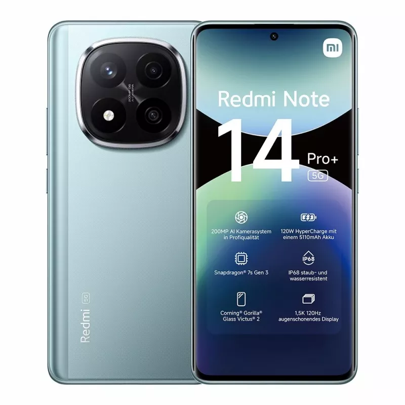 Smartphone Xiaomi Redmi Note 14 Pro+ 5G — 6,67 inch AMOLED, 8 GB RAM, 256 GB, 200 MP, IP68, 5110 mAh