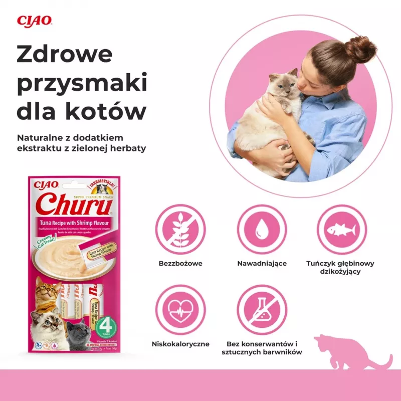 INABA Churu tuniak s príchuťou kreviet - mačacie maškrty - 4x14 g