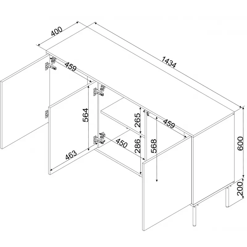 Cama Meble INSERTO 3D komoda, 143,5x40x80 cm, čierna, s LED