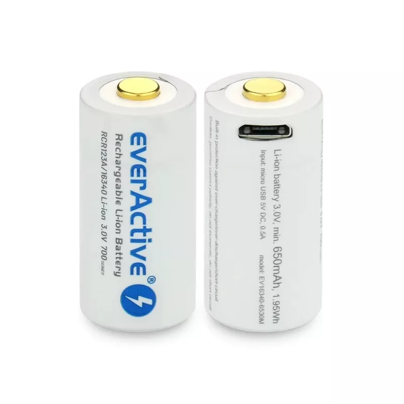 Nabíjateľná batéria everActive EV16340 700mAh 3V s funkciou nabíjania Micro-USB