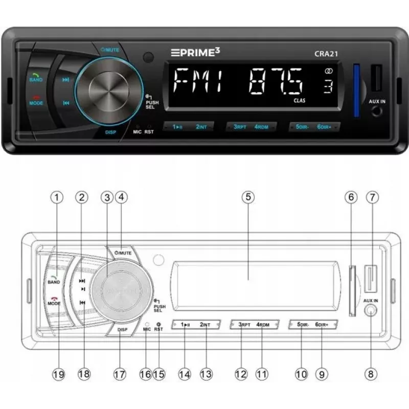 Auto FM rádio prijímač PRIME3 CRA21 BT Bluetooth s UKV tunerom a Bluetooth konektivitou