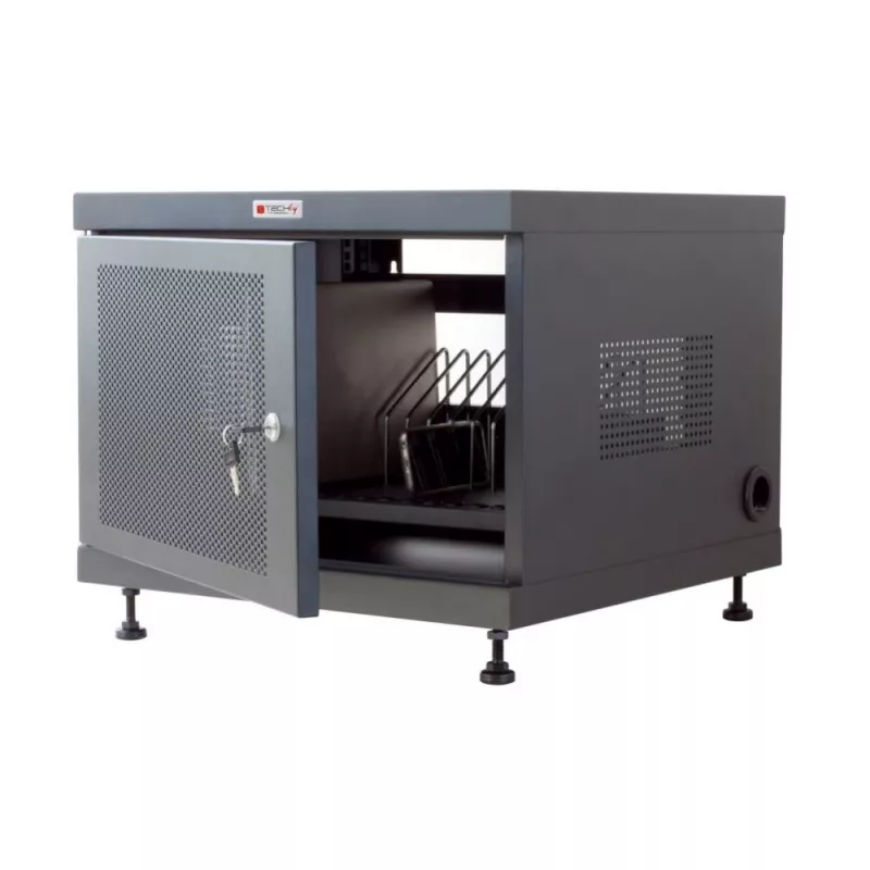 Rackový regál TECHLY 367652 organizér káblov s 3M lepiacou páskou, oceľ, 550×550×410 mm, čierny