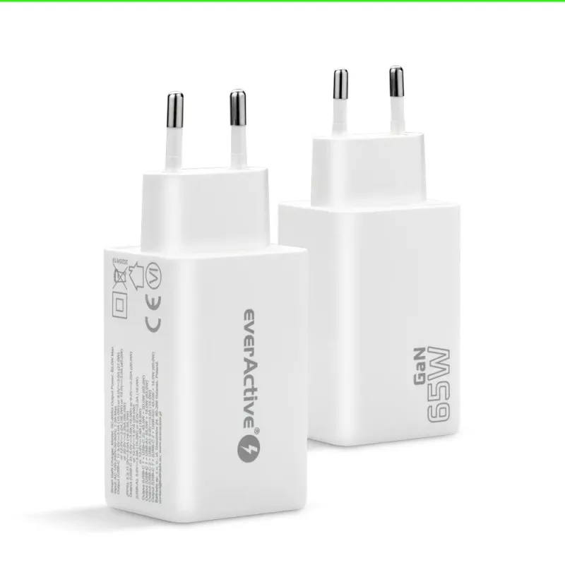 Napájacia nabíjačka everActive SQ-655Q 65W, 1×USB-A + 2×USB-C rýchle nabíjanie