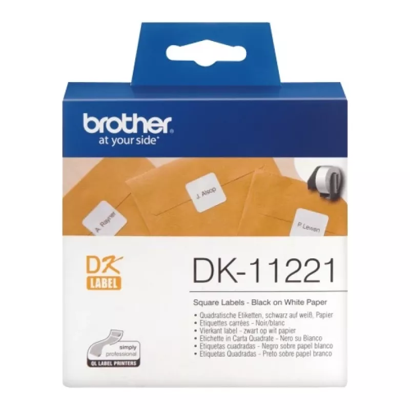 Brother DK-11221 (DK11221) etikety, štvorcové, čierna na bielu, 23 mm, 1000 etikiet na rolku
