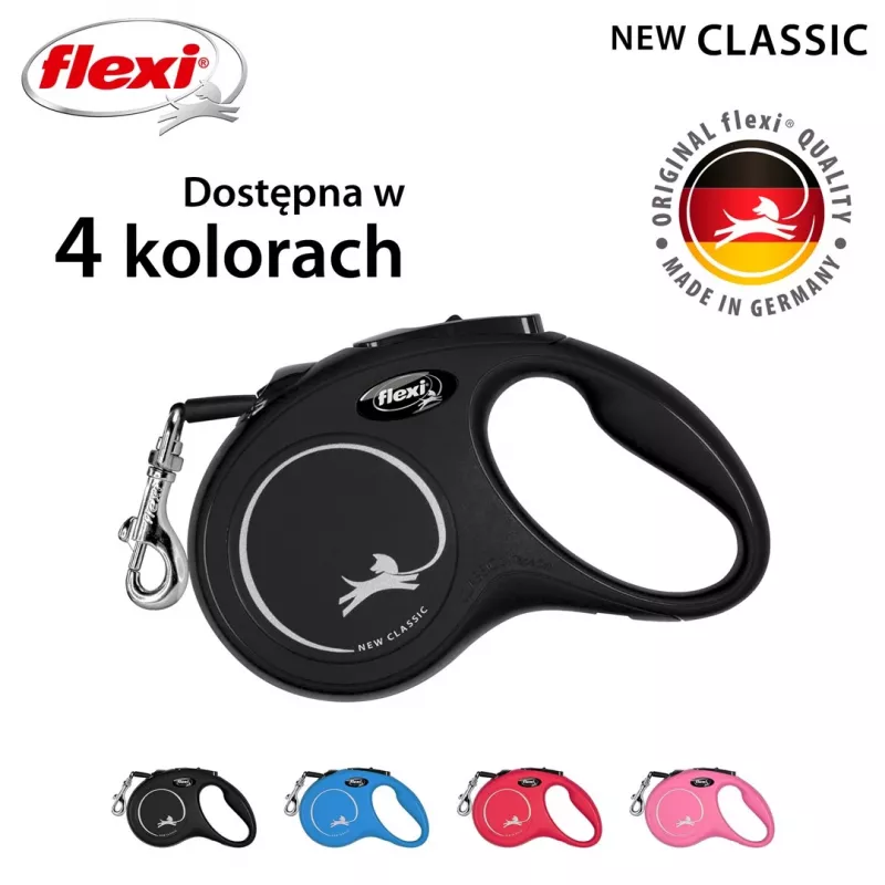 Flexi New CLASSIC 5 m čierne psie výsuvné vodítko