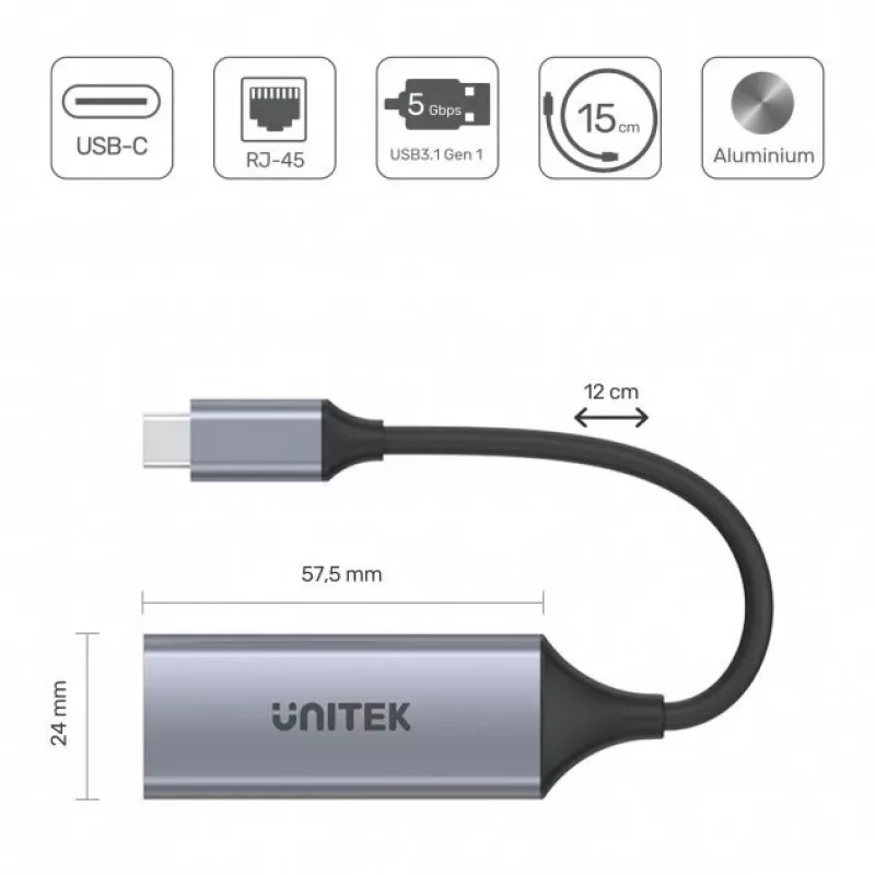 Sieťová karta Unitek U1312A, IEEE 802.3, sivá, 0,5 m kábel