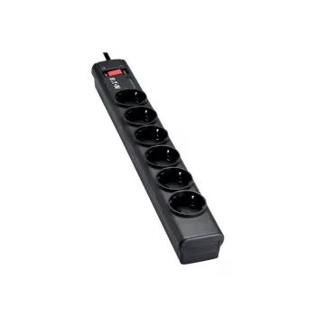 Eaton Protection Strip 6 DIN - predlžovacia zásuvka s prepäťovou ochranou (6-násobná Schuko zásuvka, vypínateľná) - čierna (PS6D)