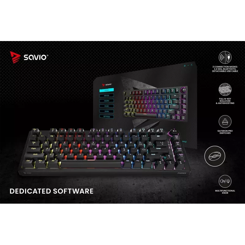 Savio Phenix SAVGK-RED herná klávesnica USB RF Wireless Bluetooth QWERTY