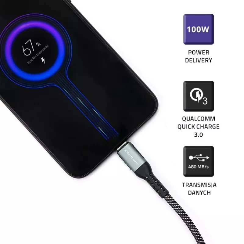 USB kábel Qoltec 52358 1,5 m USB-C čierny USB 2.0 0,48 Gbit/s