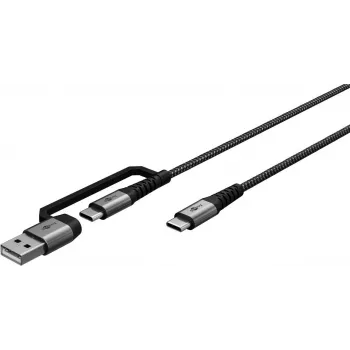 USB-C nabíjací kábel WENTRONIC Goobay 2in1, 2 m, extra odolný, Space Grey/Silber