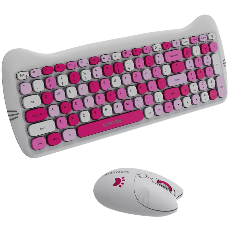 Bezdrôtová súprava klávesnice a myši CANYON HSET-W6 Pink Kitty Edition