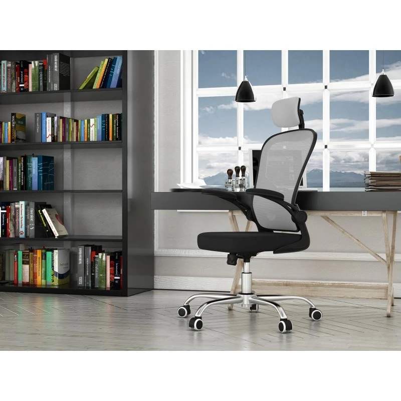 Kancelárska stolička top e shop DORY SZARY — čalúnené sedadlo, sieťované operadlo, 650×620 mm, výška do 122 cm
