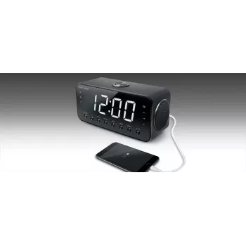 Rádiobudík Muse M-192 CR — digitálne hodiny, FM tuner, 1,8-palcový LED displej, čierne drevo, AC 100–240V, záloha AAA