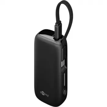 Powerbank 5 000 mAh, integrovaný USB-C kábel 13 cm, 20 W (čierna, 5 Ah, 1x USB-A, 1x USB-C, PD, QC)