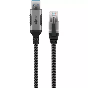 Wentronic goobay - sieťový kábel - USB Type-A (M) na RJ-45 (M) - 1,0 m - 6 mm - FTP - CAT 6 - USB 3.0 - pletený kábel - čierny, strieborný (70299)