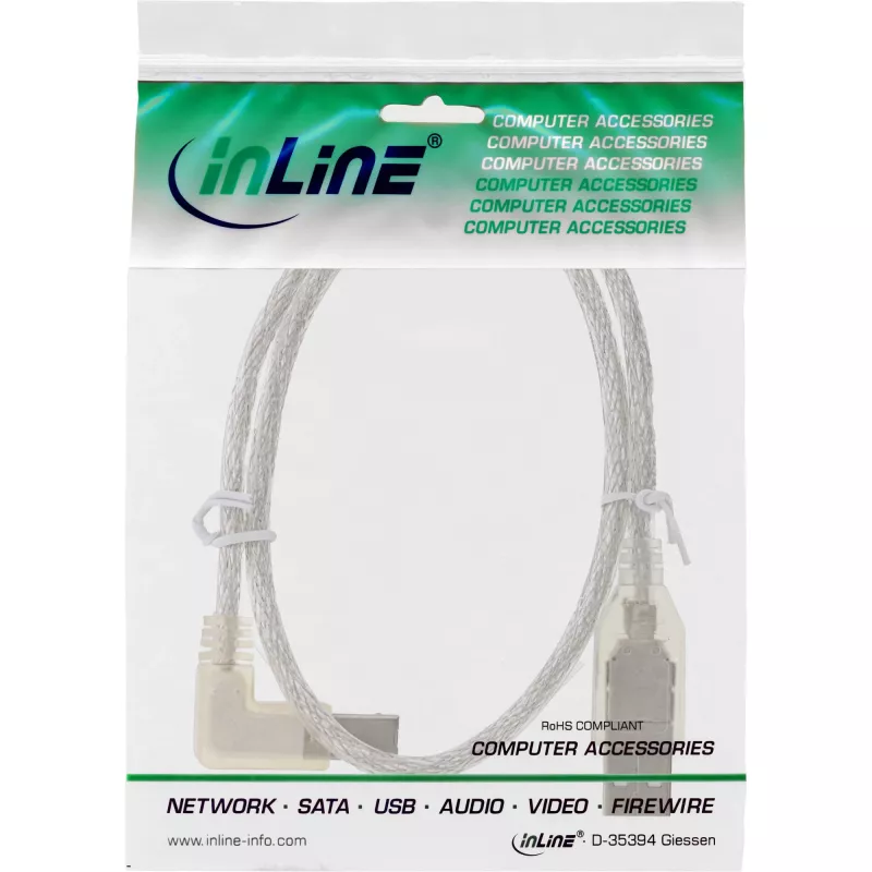Microconnect USBAB5ANGLED-L USB kábel USB 2.0 5 m USB A USB B biely