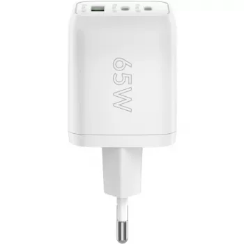 USB-C rýchlonabíjačka Nano, PD, GaN, 65 Watt (biela, 1x USB-A, 2x USB-C PD, Charge 3.0)