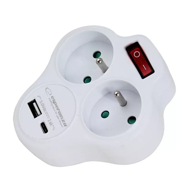 Esperanza ELK311W elektrický rozbočovač 2 GN. USB-C USB-A VST. biely