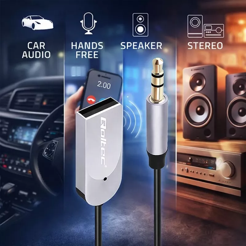 Bezdrôtový audio prijímač adaptér QOLTEC HiFi BT6.0 2xRC – Bluetooth audio prijímač pre reproduktory a autorádio