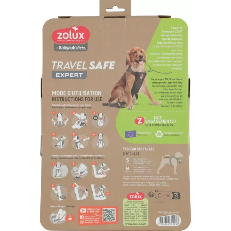 Postroj pre psa ZOLUX TRAVEL SAFE M, veľkosť M, červená
