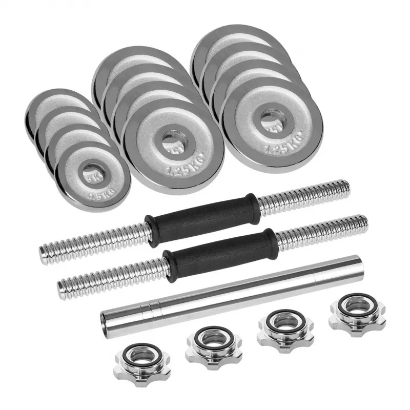 REBEL ACTIVE Chrome nastaviteľné jednoručky v kufríku 15 kg s dlhou tyčou