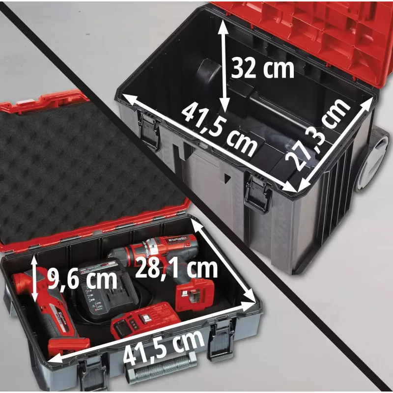 Kufrík na náradie Einhell E-Case Tower čierny červený polypropylén tepelne odolný proti striekajúcej vode