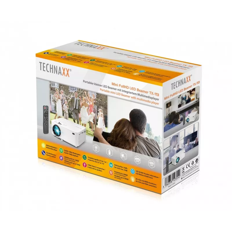 Technaxx TX-113 projektor Standard Throw 1800 ANSI Lumen LED 800x480 biely