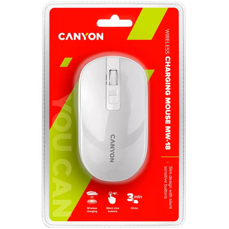 CANYON myš MW-18 wireless charge perlovo-biela