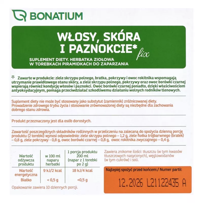 Bonatium bylinný čaj vlasy, pokožka a nechty Fix 20 ks