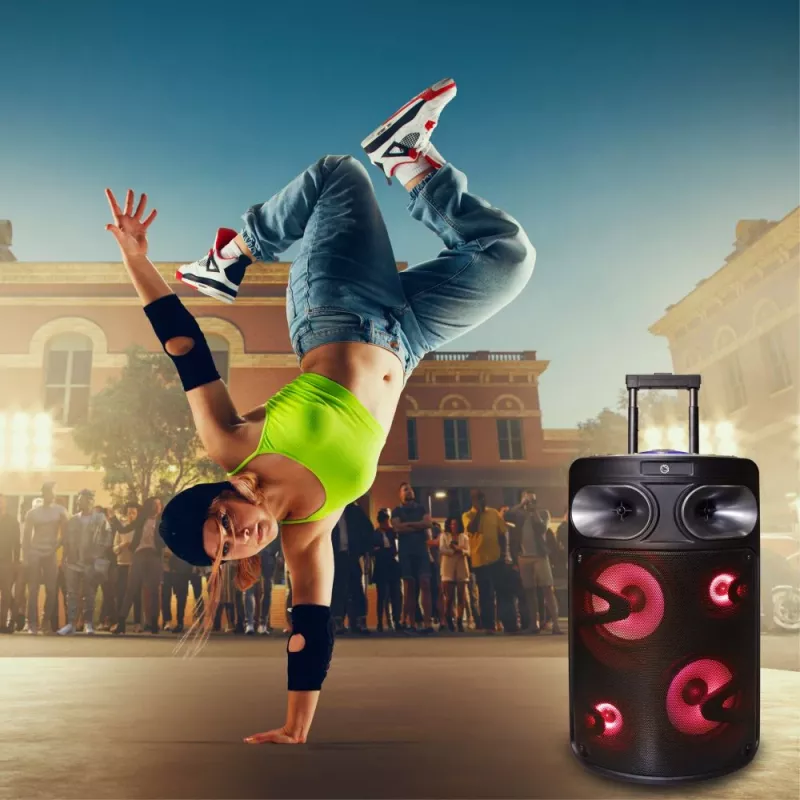Prenosný Bluetooth karaoke reproduktor MANTA SPK0803B140 140W, batériové napájanie, MIC/USB/microSD, FM, ekvalizér, kolieska