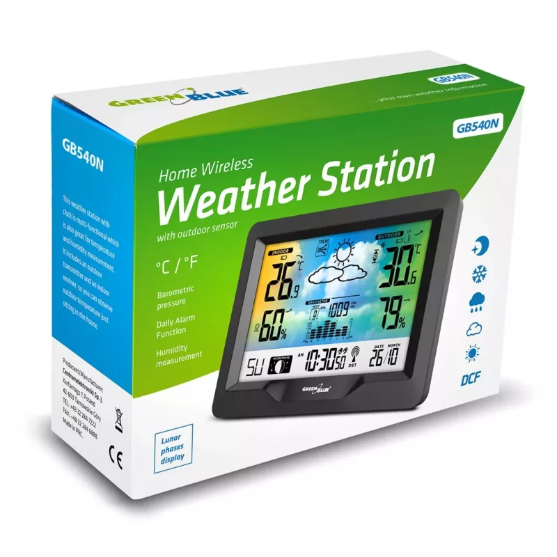 Bezdrôtová meteorologická stanica GreenBlue GB540N – monitorovanie teploty a vlhkosti vnútri/vonku