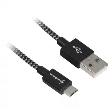USB 2.0 kábel, USB-A konektor samec > Micro-USB konektor samec (čierna/sivá, 0,5 metra, opláštený)