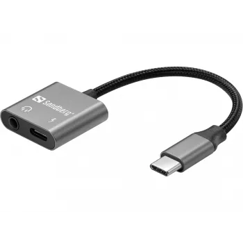 USB-C audio adaptér SANDBERG PD65W 136-67 s USB-C PD passthrough