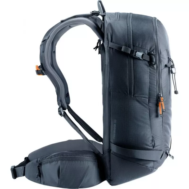 Batoh DEUTER Freerider Pro 34+ — technický freeride skialpinistický batoh, 34 L, čierny, držiak na helmu, bedrový pás