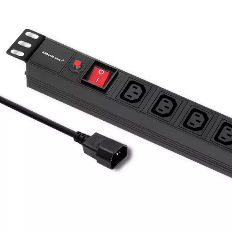 Qoltec 53998 zásuvkový blok pre RACK 19 | 1U | 10A | PDU | 8xIEC C13 | 2m