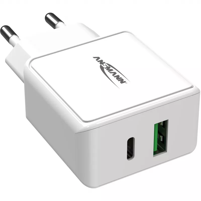ANSMANN HC218PD - napájací zdroj - 18 W - 3000 mA - PD, QC 3.0 - 2 výstupné porty (USB, USB-C) - biely (1001-0111)