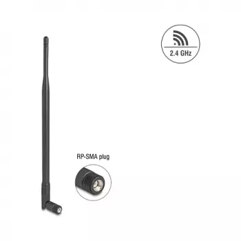 Omnidirekcionálna WLAN anténa DELOCK 2,4 GHz RP-SMA konektor samec 7 dBi s naklápacím kĺbom, čierna, 290 mm