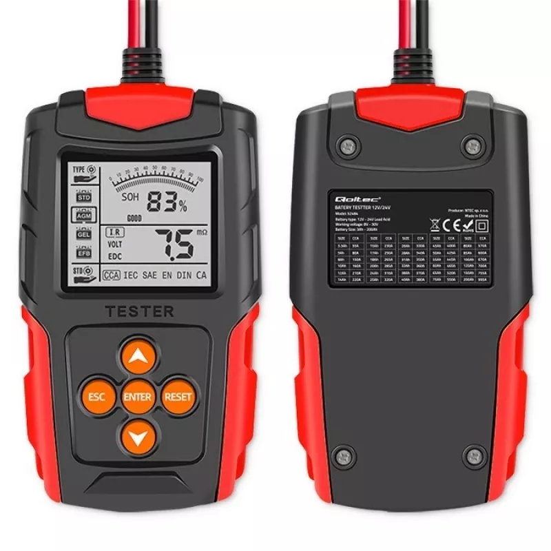 Qoltec 52484 LCD digitálny tester batérií | 12V | 24V | 3Ah-200Ah